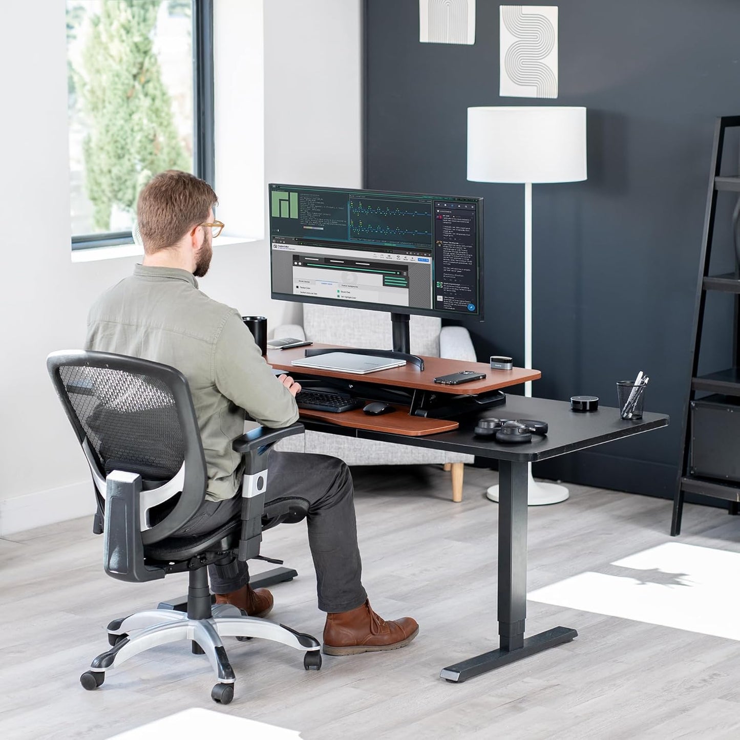 VIVO 26 inch Desk Converter, K Series, Height Adjustable Sit to Stand Riser, Dual Monitor and Laptop Workstation with Keyboard Tray, Black, DESK-V026KB