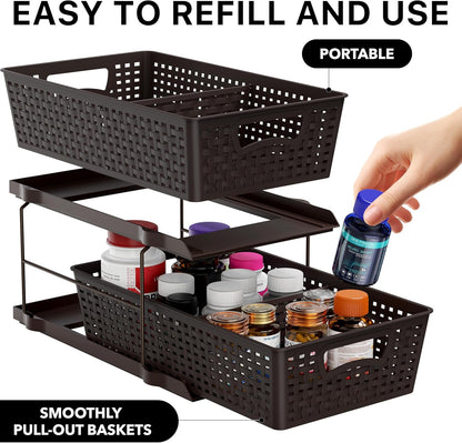Simple Houseware 2 Tier Bathroom Organizer Tray Pull-Out Sliding Drawer, Under Sink Storage, Black