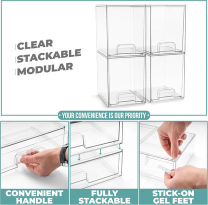 Sorbus Acrylic Storage Containers - 2 Pack, Stackable Storage Bins Set for Bathroom Organization - Clear Acrylic Drawer Organizers - Makeup Case Pull-Out Drawers (7.6’’ Tall)
