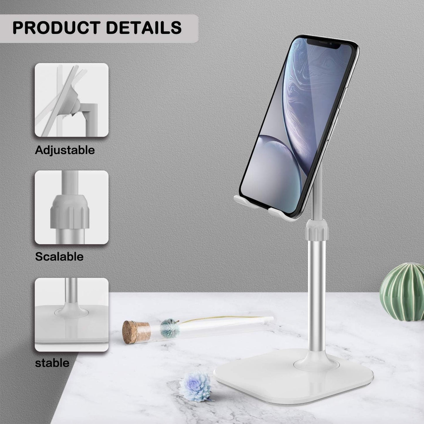 Doboli Cell Phone Stand, Phone Stand for Desk, Phone Holder Stand Compatible with iPhone and All Mobile Phones Tablet, Gifts for Adults Women Men Mom Wife, Black