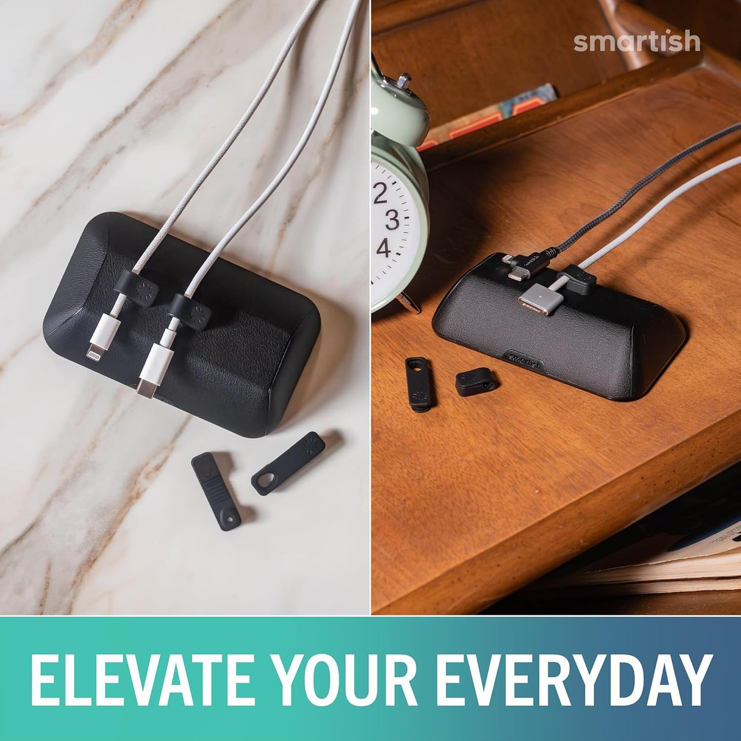 Smartish® Magnetic Cord Holder - Cable Wrangler Organizer with Magnet Clips for Charger Management on Desktop, Nightstand for USB-C + Lightning - Lightly Toasted Beige