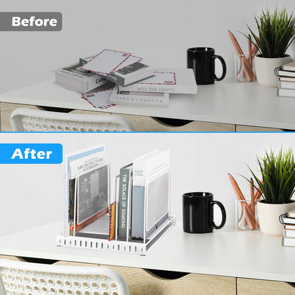 EASEPRES 5 Section Vertical Metal Mesh Desk File Organizer, Spacing Adjustable Upright Desktop Paper Mail Document Magazine Sorter Folder Holder for Workspace Office School Home, Black