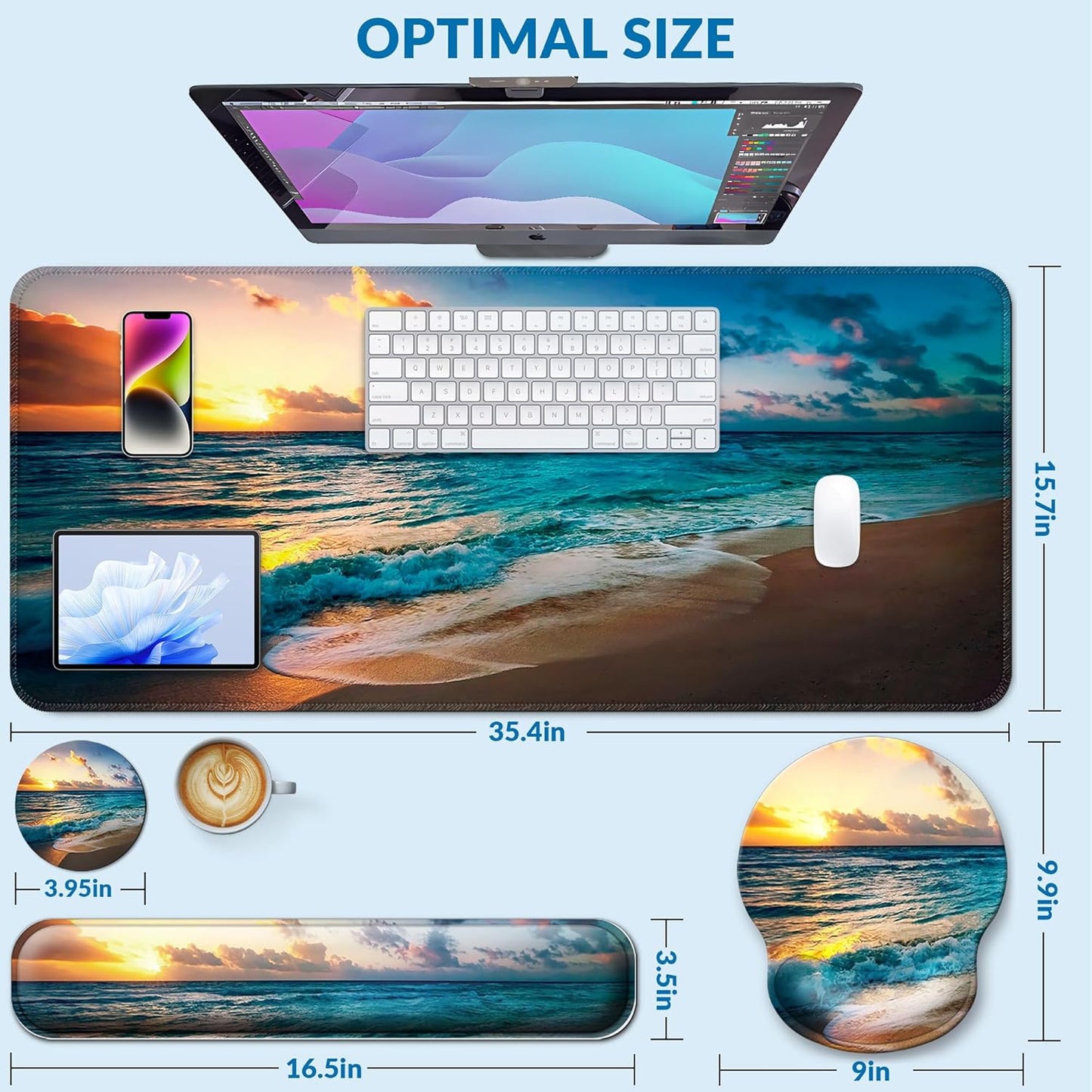 Desk Mat Set + Keyboard and Mouse Pad with Wrist Rest Support,4-in-1 Large Mousepad Computer Mats for Desktop Home & Office-Purple Butterflies