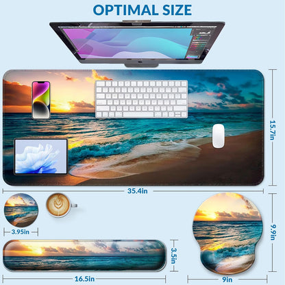 Desk Mat Set + Keyboard and Mouse Pad with Wrist Rest Support,4-in-1 Large Mousepad Computer Mats for Desktop Home & Office-Purple Butterflies