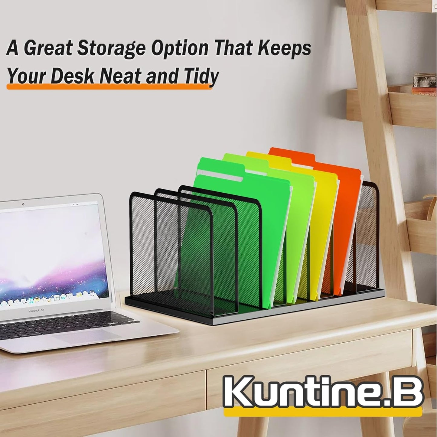 Kuntine.B Desk File Organizer 5 Sections Upright Mesh Desktop Organizer File Sorter Office Organization File Holder for Home, Office & Classroom