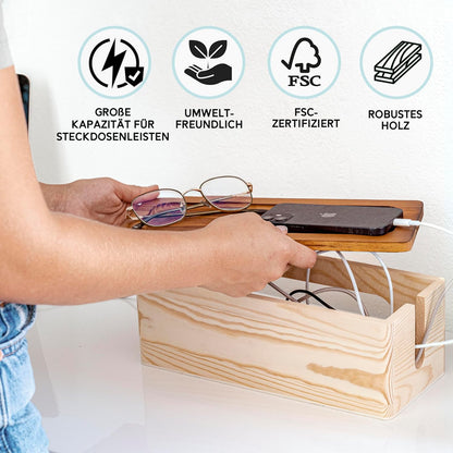 NATURE SUPPLIES Set of 2, Wood Cable Management Boxes, Large and Medium Cord Organizer to Hide Wires and Power Strips for TV, Desk, Computer, Router, Cable Storage and Home Office Organization, White