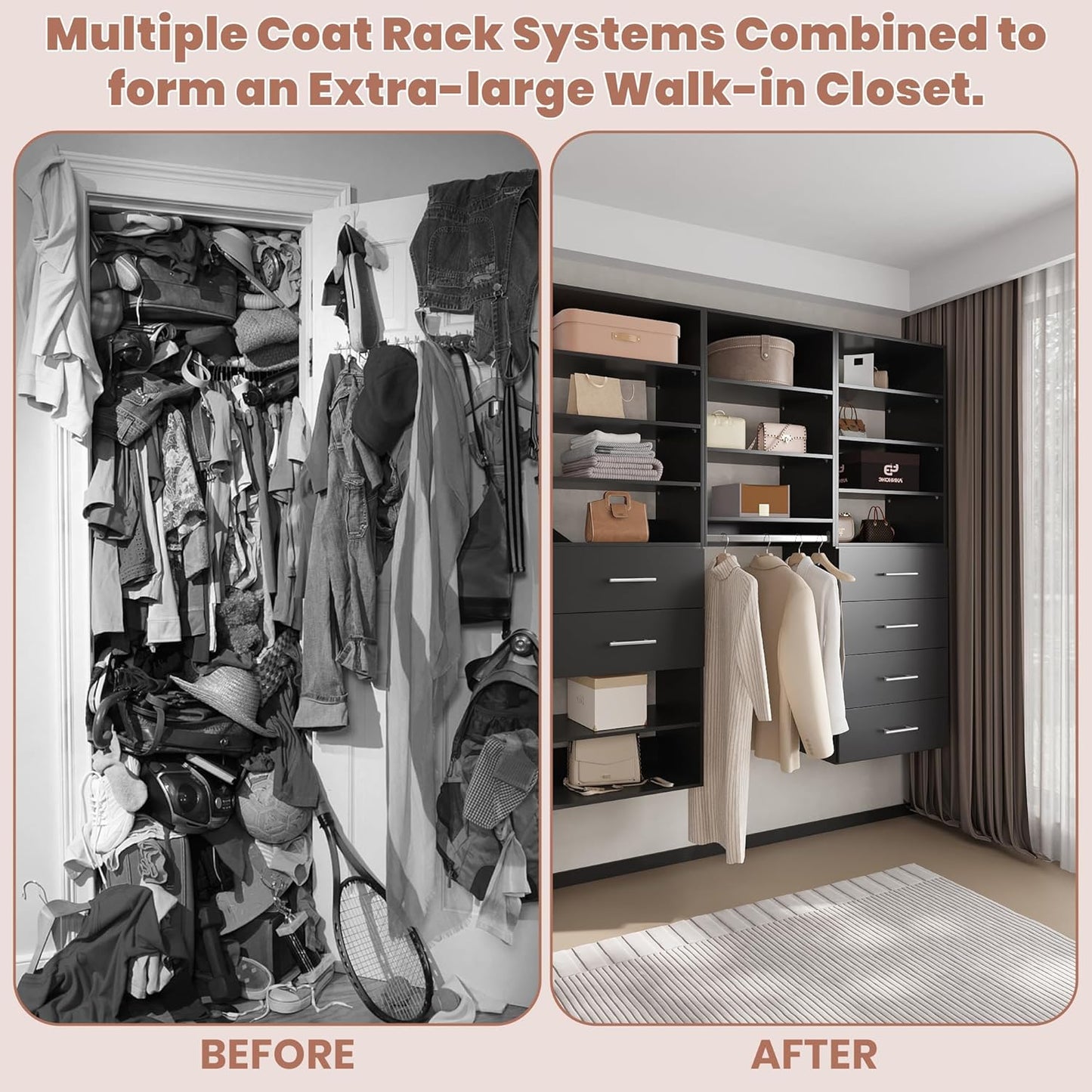 4-Drawer Stackable Storage Organizer Unit for Closet, Modular Wood Closet Storage Bins with Drawers, Closet She-lf Organizer Basket for Hanging Clothes, Wood, 25.5"W