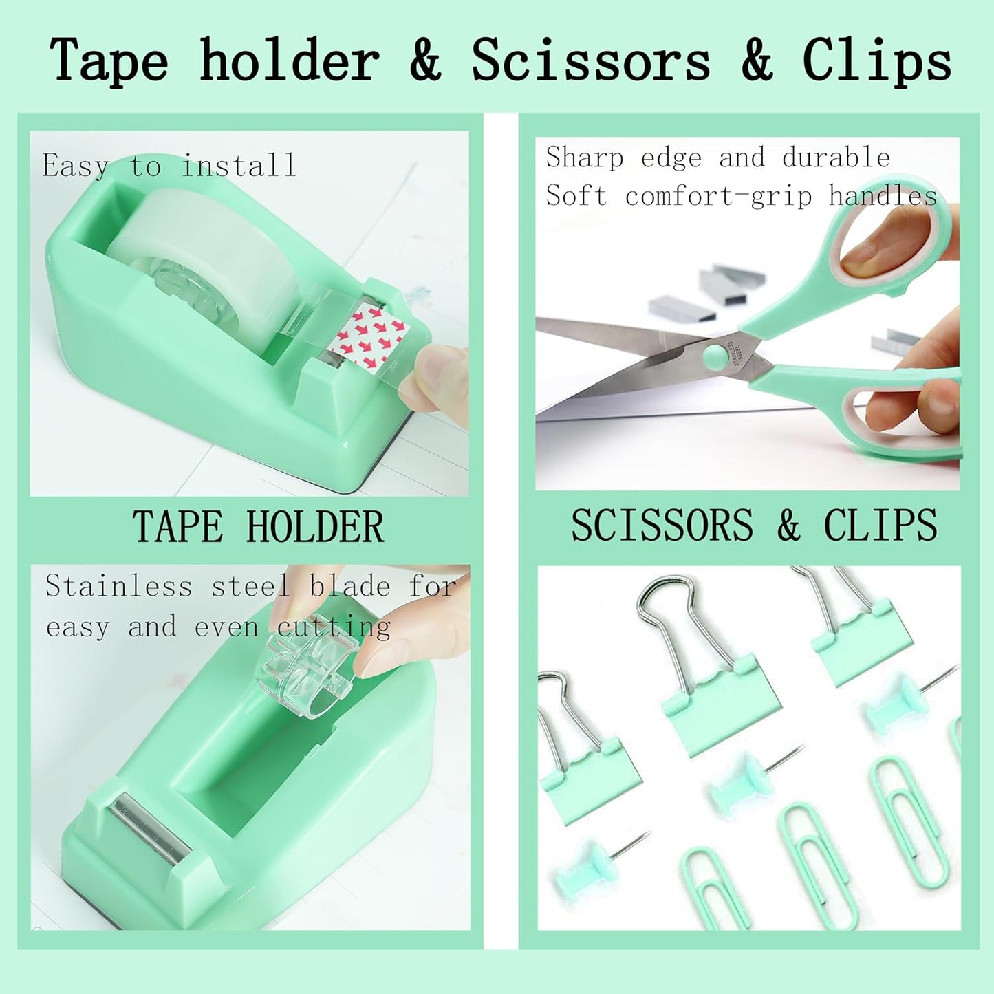 Gold Desk Accessories, Office Desk Organizers and Accessories 360°Pen Holder Acrylic Stapler Set, Phone Holder, Ballpoint Pen, Scissor, Binder Clips, Ruler, Transparent Glue, Sticky Note and Staples.