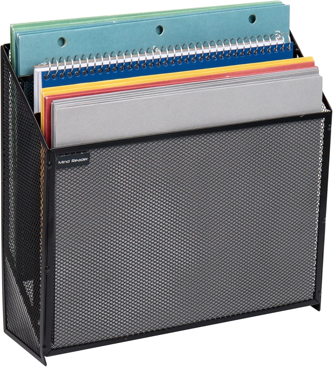 Mind Reader Vertical File Storage, Desktop Organizer, Wall Mount, Office, Metal Mesh, Black