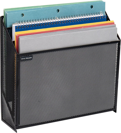 Mind Reader Vertical File Storage, Desktop Organizer, Wall Mount, Office, Metal Mesh, Black