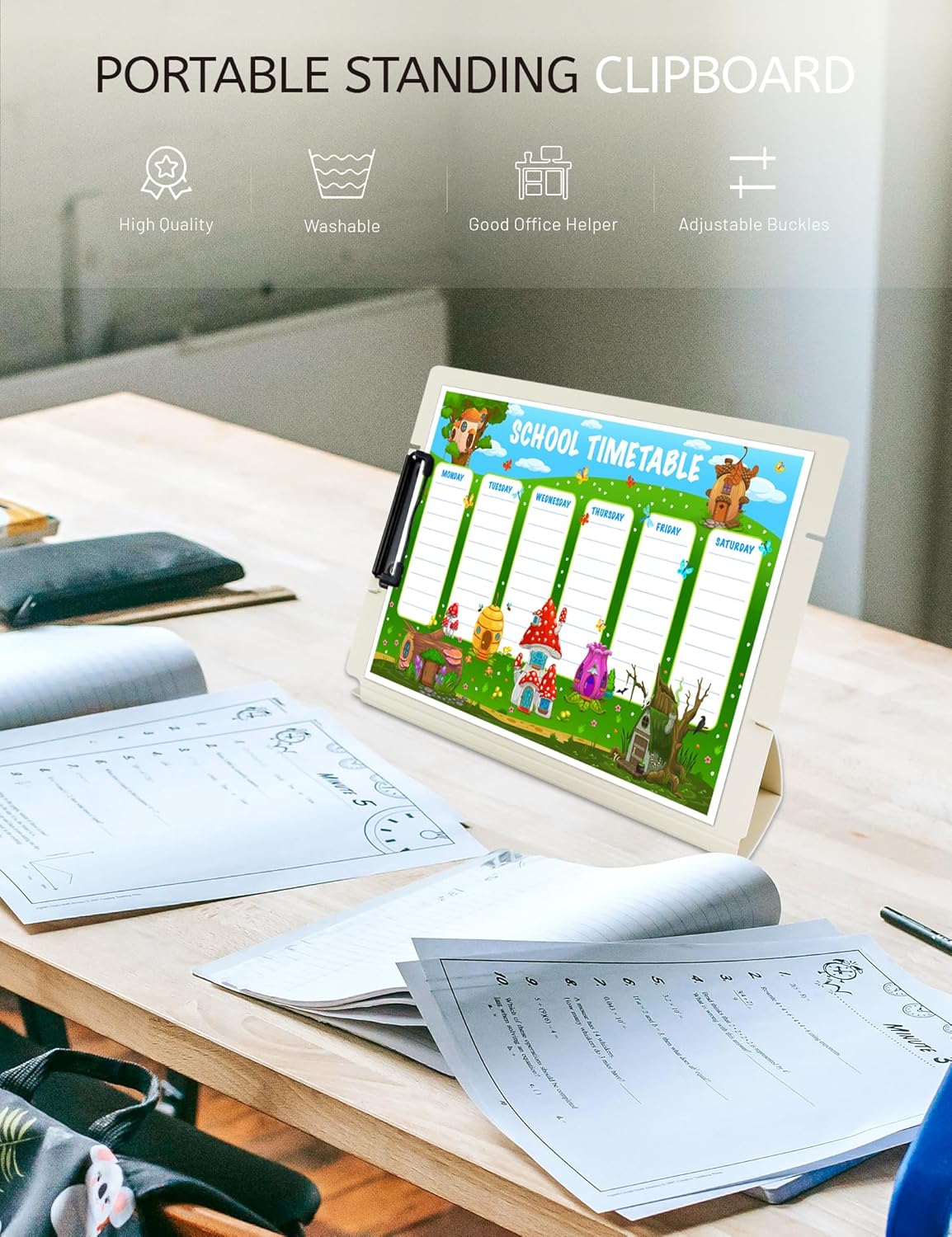 Free Standing Clipboard and Desktop Stand with Adjustable Buckles Easel Back - Foldable Stand and Document Holder for School, Office and Business Use (9.37 x 12.6 inches) (Light Green)
