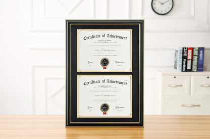 ELSKER&HOME Diploma Frame - Wide Solid Wood Frame - Black Velvet Golden Rim Mat - Semi-Tempered Glass - Includes Hanging Hardware and Desktop Easel(ONLY Display 11×14 Document/Certificate)