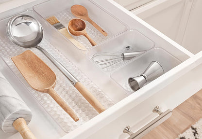 Spectrum Hexa 6 x 12 Drawer Organizer for Kitchen Utensils with Innovative Honeycomb Base Design, Silverware Tray for Cutlery and Flatware Storage, Bathroom Vanity or Desk Solution, Clear Frost