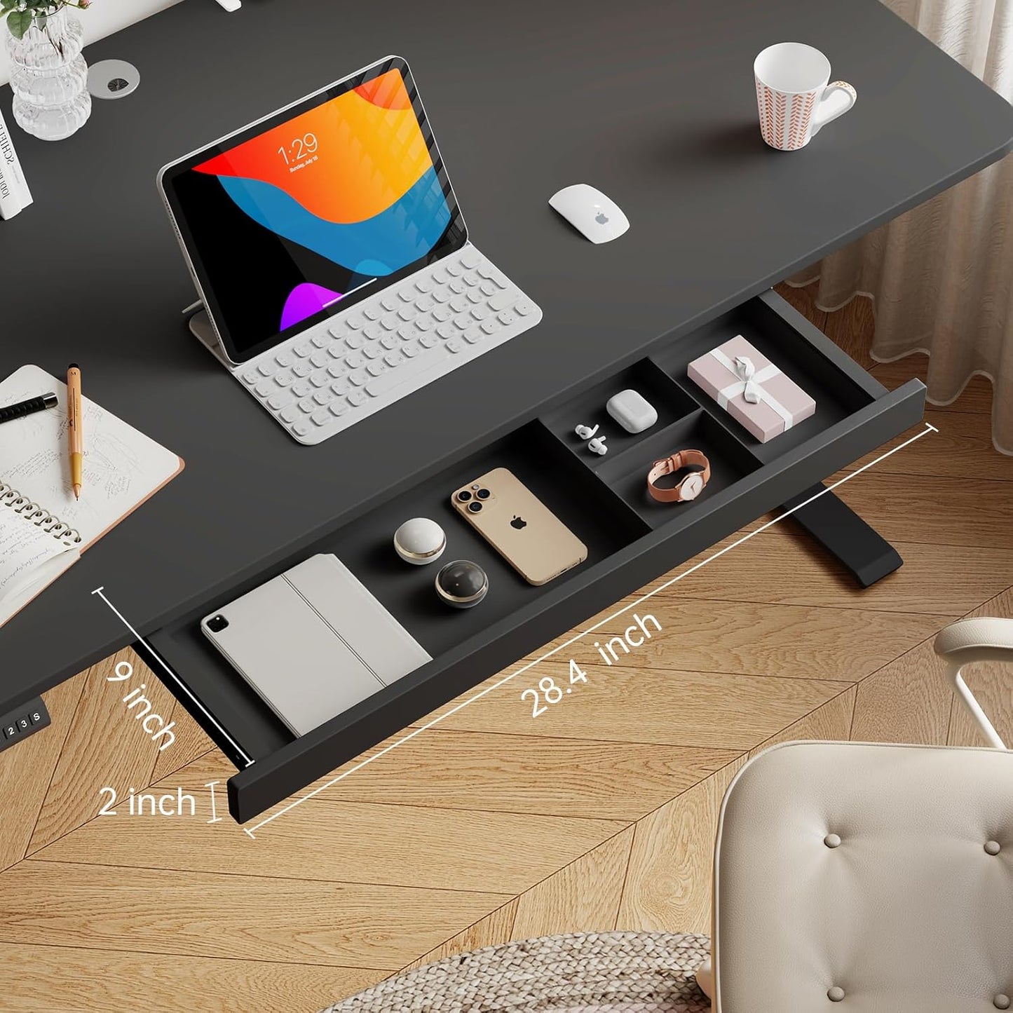 Under Desk Storage Drawer, 15.5Inch Shallow Under Desk Drawer Organizer