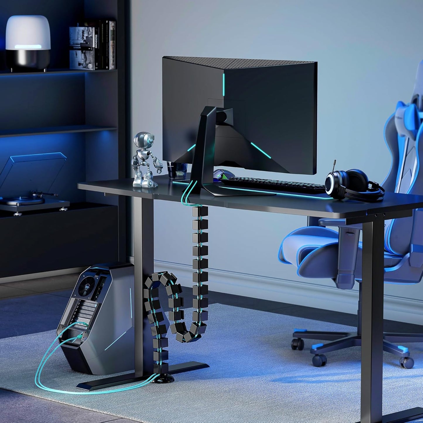 PEGZONE Under Desk Cable Management Spine – Flexible Cable Snake Organizer for Standing Desk, Tool-Free Magnetic Vertebrae Wire Management for 0.4"-2" Table, White