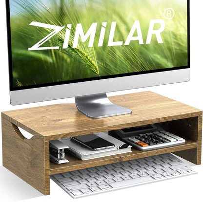 Zimilar Monitor Stand Riser, 2 Tiers Laptop Computer Monitor Riser for PC Screen, iMac, Desktop Wooden Screen Monitor Stand Riser with Storage for Home Office