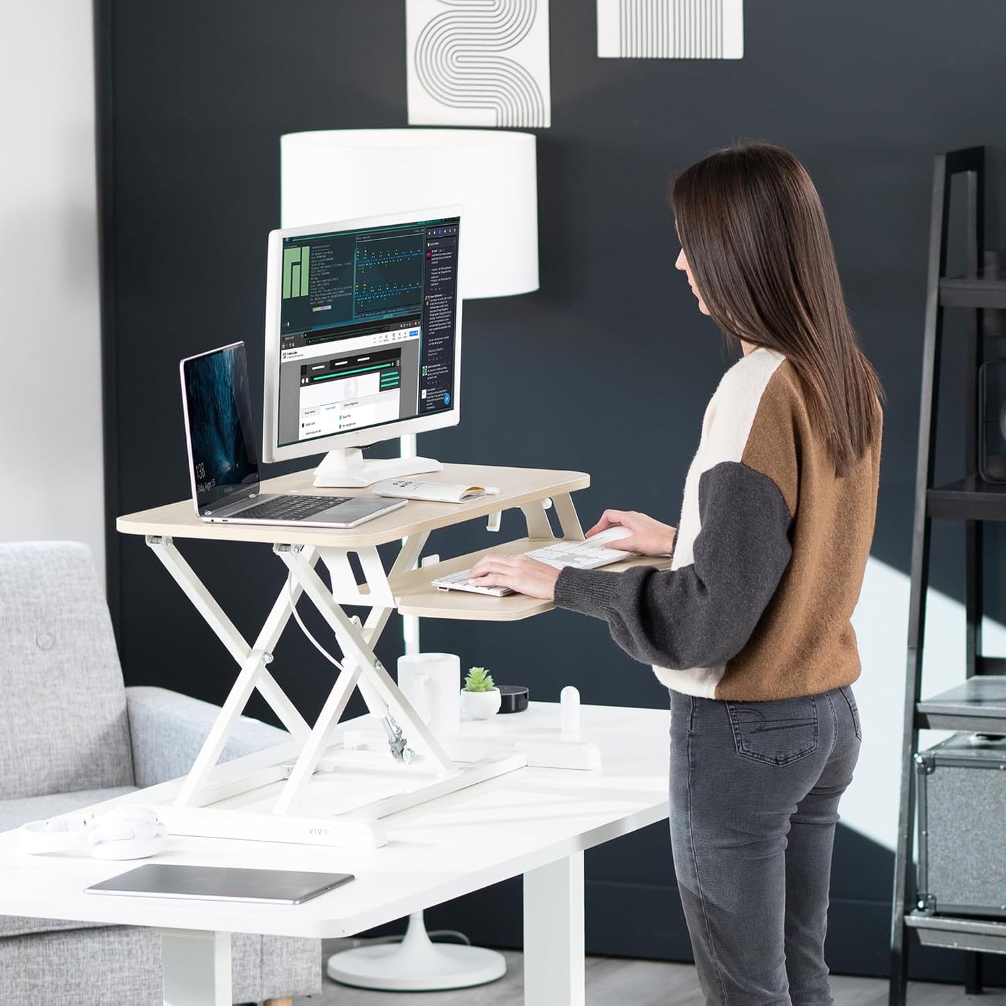 VIVO 26 inch Desk Converter, K Series, Height Adjustable Sit to Stand Riser, Dual Monitor and Laptop Workstation with Keyboard Tray, Black, DESK-V026KB