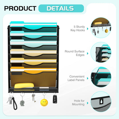 Delifox 7-Compartment Wall Mounted Hanging File Organizer Cubicle Wall File Holder Vertical Document Organizer for Office Home, Black
