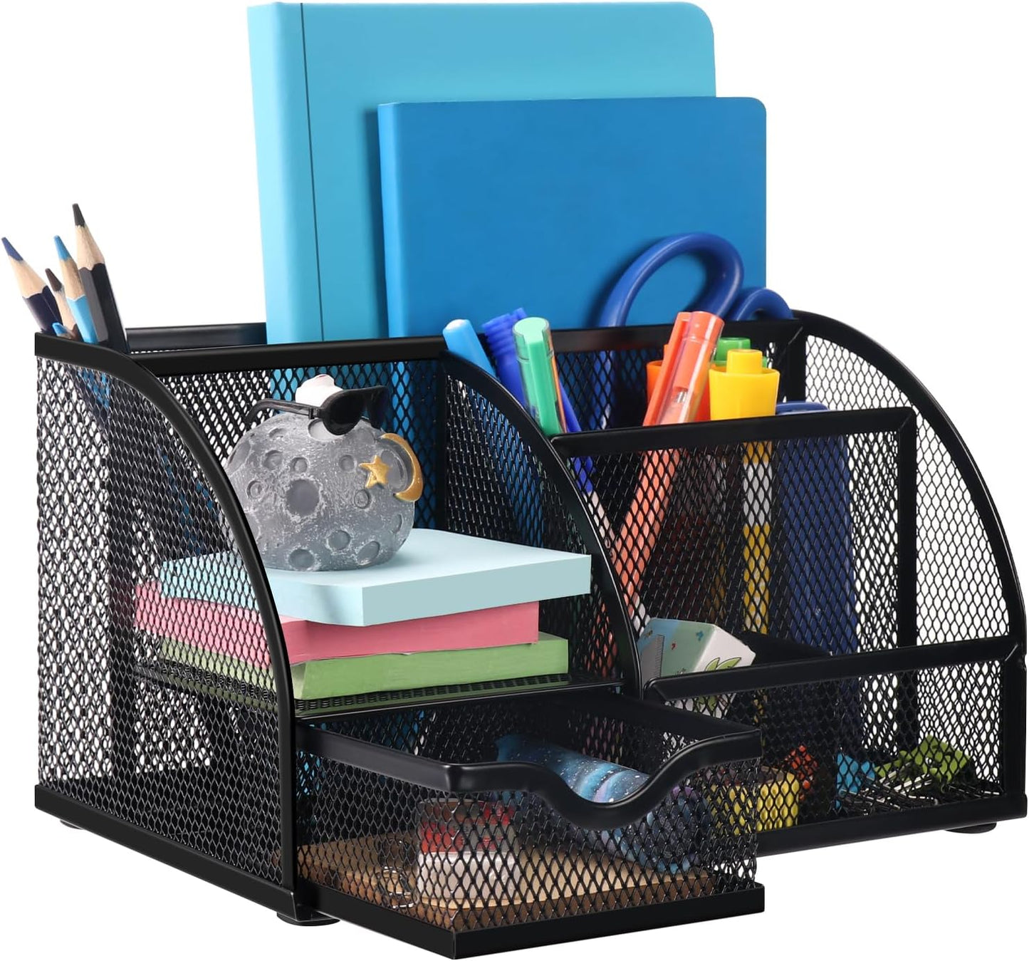 Comix Mesh Pen Pencil Holder Desk Organizer, 3 Compartment Wire Desktop Pen Pencil Cup Caddy Office Supplies Desk Accessories for Home Office School, Black