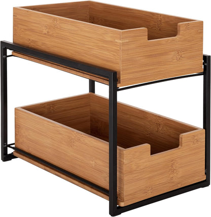 Seville Classics Bamboo Premium Organizer Storage Bins for Kitchen Silverware, Pantry, Closet, Office Desk, Pens, Utensils, Makeup, K Cup, Bamboo, Bag Holder Bin Set (4 Piece)