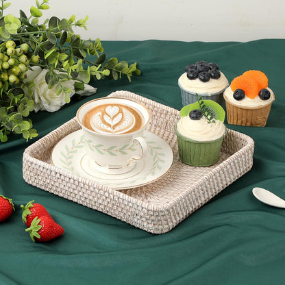 Hipiwe Key Basket Tray for Entryway Table Rattan Serving Tray Handwoven Wicker Baskets Vanity Trays Square Decorative Fruit Trays for Kitchen Counter Bedside Living Room Bathroom, 8.1"