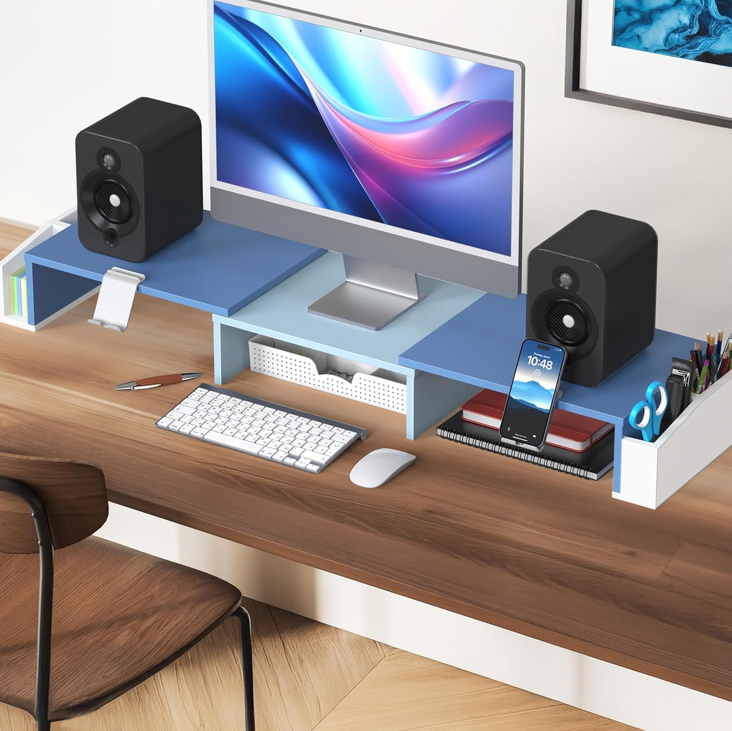 Simple Houseware Desk Dual Monitor Stand Riser with Drawer, Black