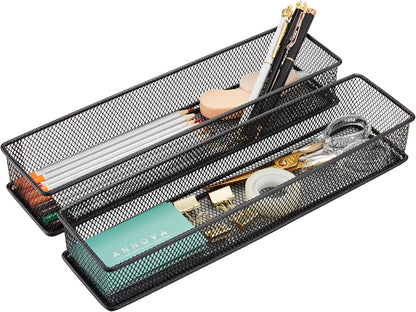 Annova Stackable Mesh Drawer Cabinet and Shelf Organizer Bins Storage Basket School Office Supply Holder Tray- Set of 2 (Gold, 3x3x2 Inch)