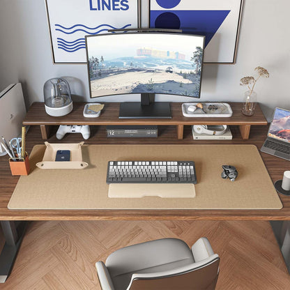 DAWNTREES Dual Sided Desk Mat,Leather Desk Pad,Cork Desk Mat Protector,with PU Leather Valet Tray Organizer,Large Mouse Pad,Desk Writing Pad for Office and Home(Dark Green 31.5"x15.8")