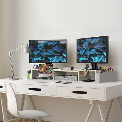 Simple Houseware Desk Dual Monitor Stand Riser with Drawer, Black