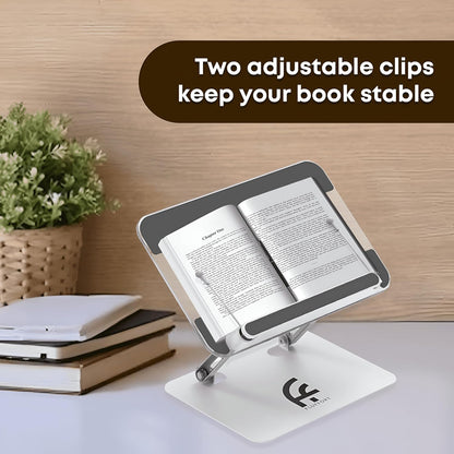 Amazon BESIGN Acrylic Book Stand for Reading, Adjustable Holder with Rotating Base & Page Clips, Foldable Desktop Stand for Textbooks, Cookbooks, Laptops, Tablets, Music Sheets, Recipes