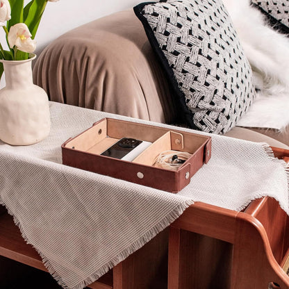 BONNY DODO Valet Tray for Men PU Leather Tray Organizer with Partition, Storage Keys, Watch & Practical Storage for Table Nightstand Living Room Bedroom (Dark Brown-Square)