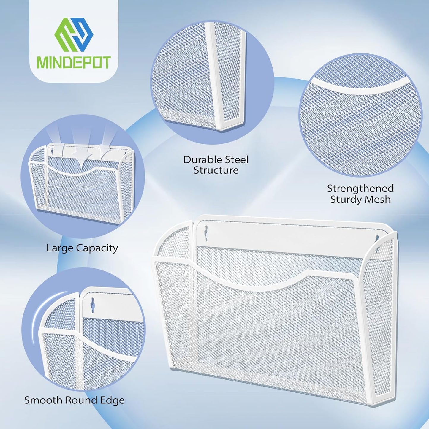 MINDEPOT Wall File Organizer,Hanging Wall Mounted File Folder Binder Holder Mail Organizer for Office,Home and School Supplies