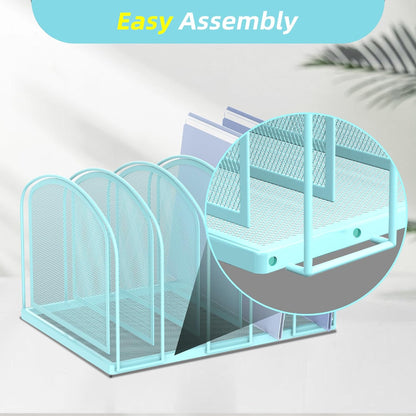 SUPEASY File Organizer for Desk, 5-Section Mesh Desk Organizer, Vertical File Holder Desktop Organizer File Sorter, File Folder Holder for Office Supplies, Black