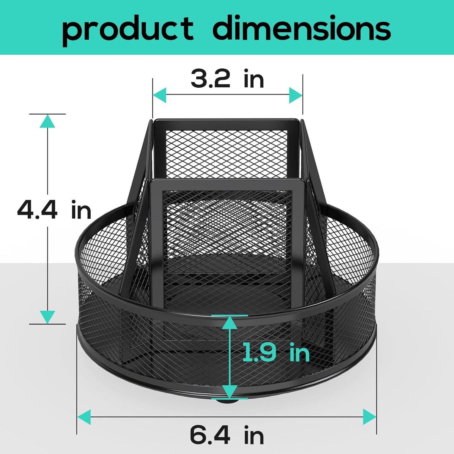 YINGHUA Metal Mesh Desk Organizer with 5 Compartments and Rotating Pencil Holder Pen and Stationery Organizer for Office Home School Anti Slip Base Blue