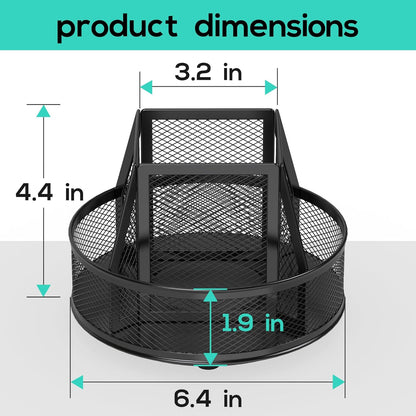 YINGHUA Metal Mesh Desk Organizer with 5 Compartments and Rotating Pencil Holder Pen and Stationery Organizer for Office Home School Anti Slip Base Blue