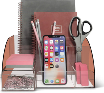 My Space Organizers Clear Acrylic Desk Oganizer, 9 Compartments, Office Supplies and Desk Accessories Organizer, Home Decor Desktop Organizer (Clear)