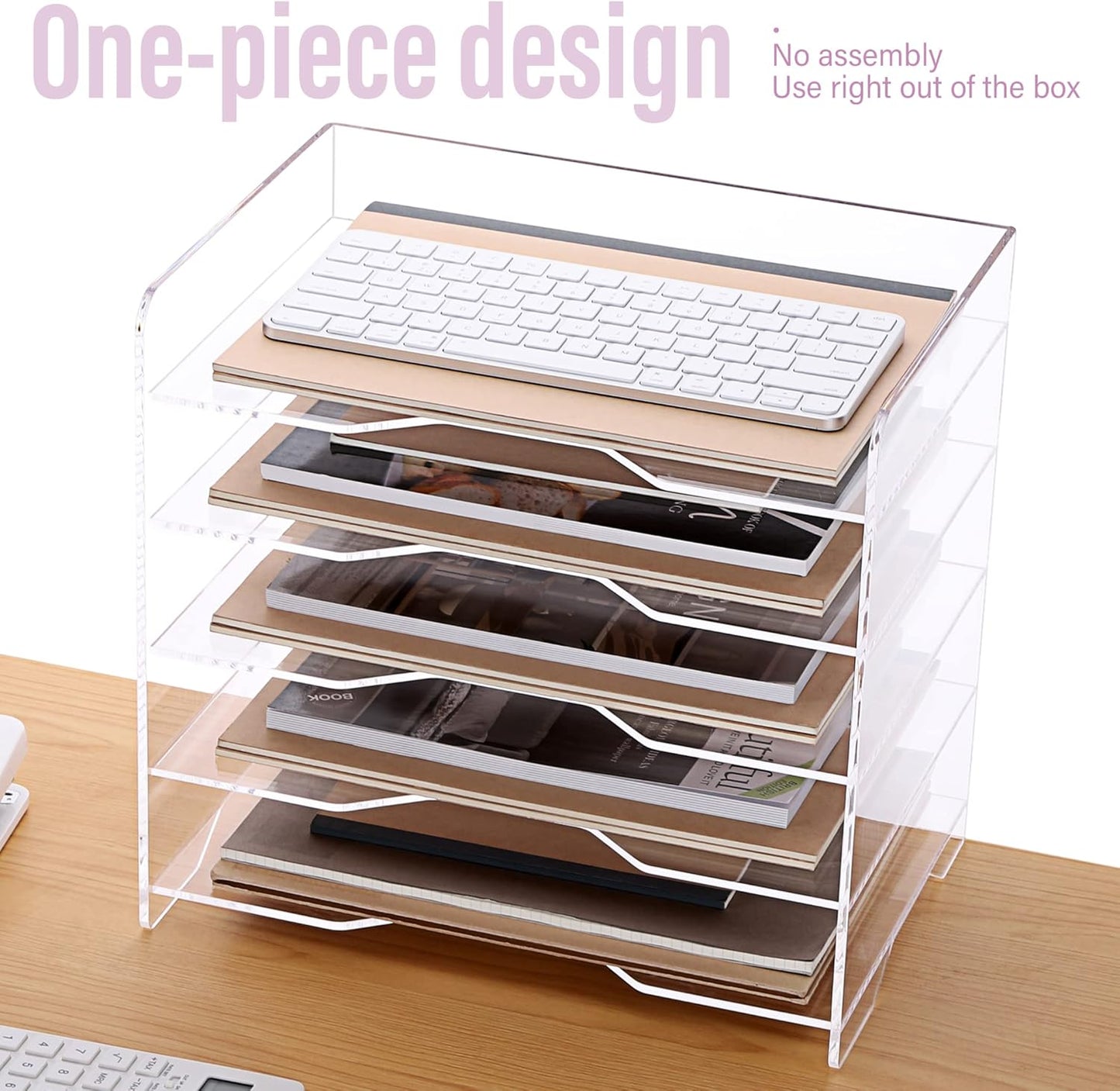 SANRUI 4 Tier Clear Desk Paper Letter Organizer Trays, A4 Stackable File Document Tray, Acrylic Desk Organizers and Accessories Sorter, Workspace Office Supplies Organizers,12.4inx8.86inx6.64in