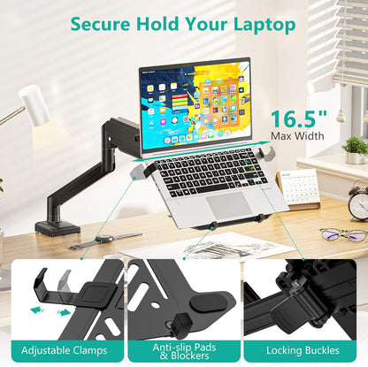 WALI Single Arm Laptop and Monitor Desk Mount for 17" Notebook and Up to 32" Screen, 2-in-1 Adjustable Monitor Arm with Laptop Tray, VESA 75x75 100x100,Holds 22-26.4 lbs, Black (GSMP001NLP)
