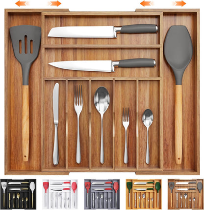 Kitchen Silverware Drawer Organizer and Storage Flatware Cutlery Utensil Holder Spice Rack Containers Bathroom Counter Cabinet Office Desk Makeup Drawer Tray Kitchen and Dining Tools Decor Accessories