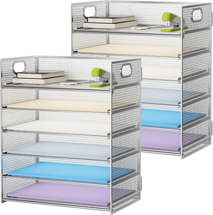 Marbrasse 6 Tier Paper Organizer Letter Tray - Mesh Desk File Organizer with Handle, Paper Sorter Organizer for Letter/A4 Office File Folder Holder - Black