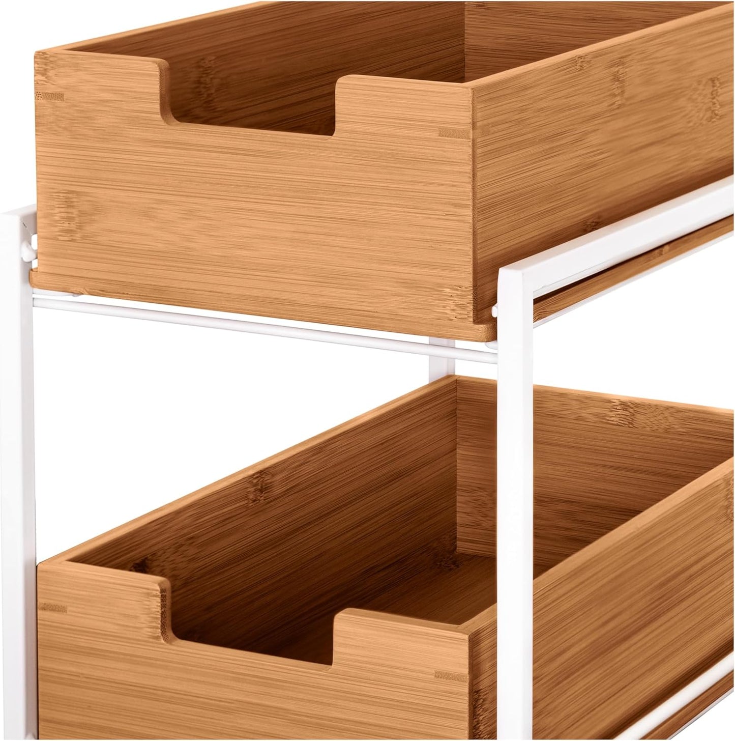 Seville Classics Bamboo Premium Organizer Storage Bins for Kitchen Silverware, Pantry, Closet, Office Desk, Pens, Utensils, Makeup, K Cup, Bamboo, Bag Holder Bin Set (4 Piece)