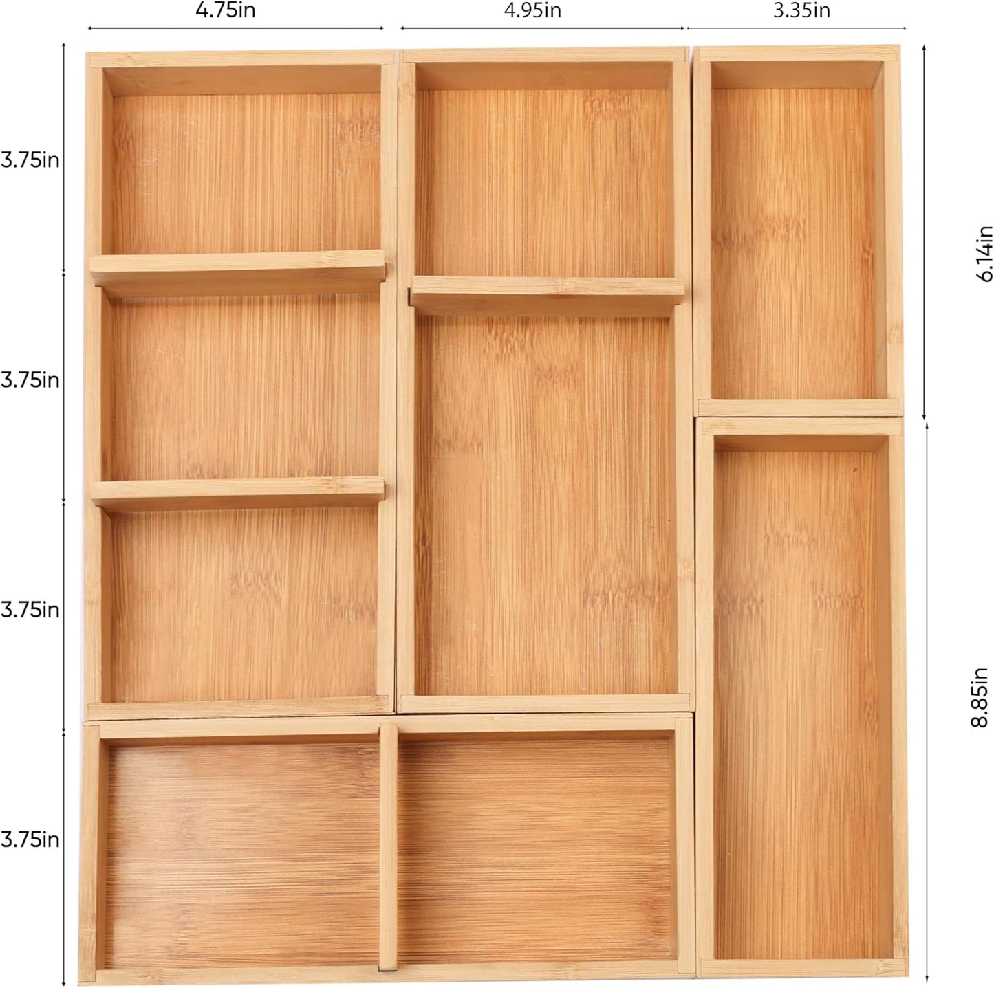 Vincona Bamboo Drawer Organizers Set, 3PCS Multi-Use Wood Storage Organizers, Desk Drawer Tray for Kitchen, Bathroom, Office, Dresser, Bamboo Box Bin for Jewelry, Makeup, Junk, Gadgets