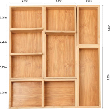 Vincona Bamboo Drawer Organizers Set, 3PCS Multi-Use Wood Storage Organizers, Desk Drawer Tray for Kitchen, Bathroom, Office, Dresser, Bamboo Box Bin for Jewelry, Makeup, Junk, Gadgets