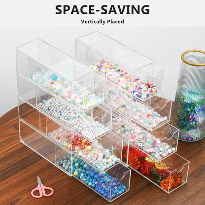 2 Pack Desktop Organizers of 8 Storage Drawers, Clear Acrylic Glasses Storage Drawers Organizer Office Desk Organizer for Vanity Table, Bathroom Counter, Teacher Desk, Dorm