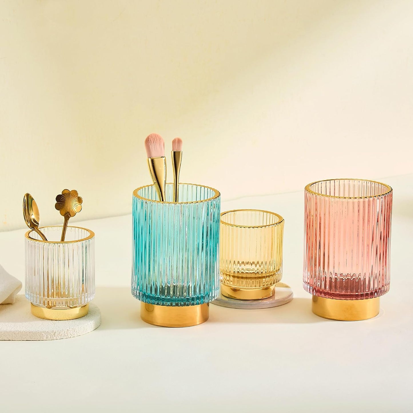 Makeup Brush Holder Organizer,Toothbrush Holders,Desk Pen Pencil Holder,Multifunctional Vintage Glass Brush Cup（L/Green/A3-6-US）