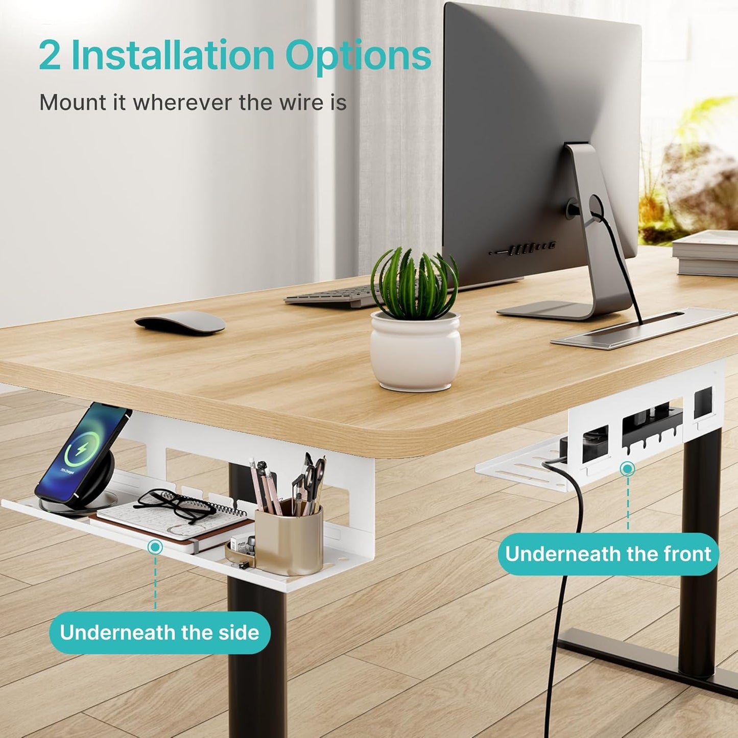 PEGZONE Under Desk Cable Management Tray, 31.5 Inches Metal Cord Organizer Rack, Desk Tray for Power Strip, Cord, Wire, Easy Mounting Cable Management Under Table for Home Office, Black