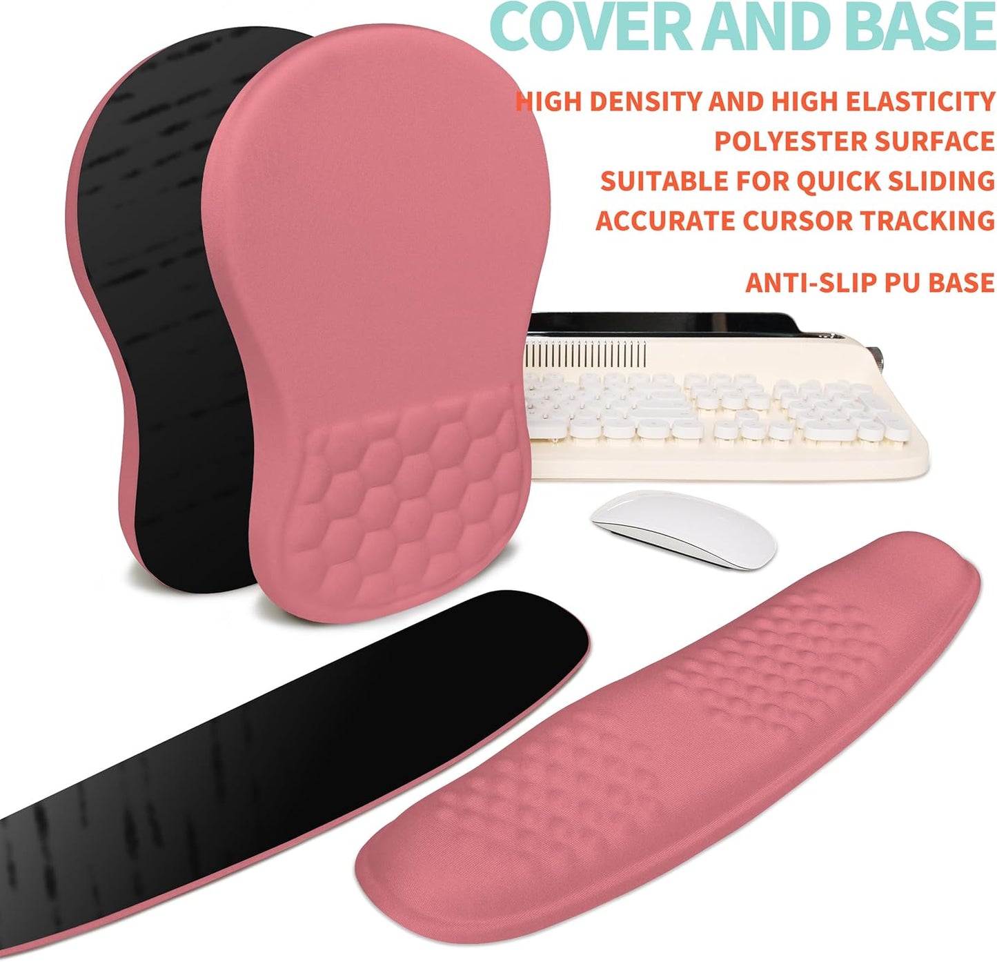 2-in-1 Ergonomic Set, Wave Rise Keyboard Wrist Rest and Massage Bulge Slope Mouse Pad Wrist Support, Cushion Memory Foam Integrated to Relieve Wrist Pain, Black
