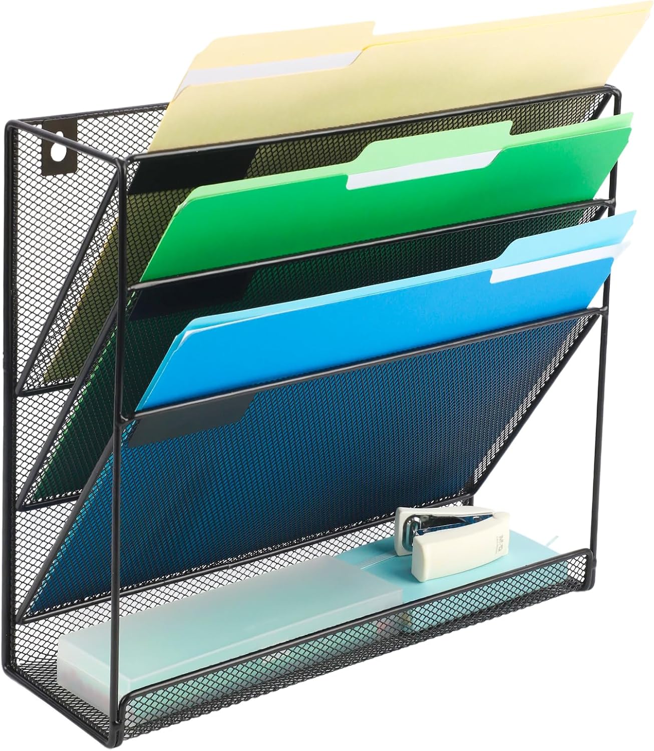 EASEPRES Desk File Organizer Mesh 6-Tier, Hanging Wall Mount Document Organization Stand, Desktop Vertical Mail Paper Folder Holder Rack with Bottom Tray for Office Home Cubicle Countertop, Black