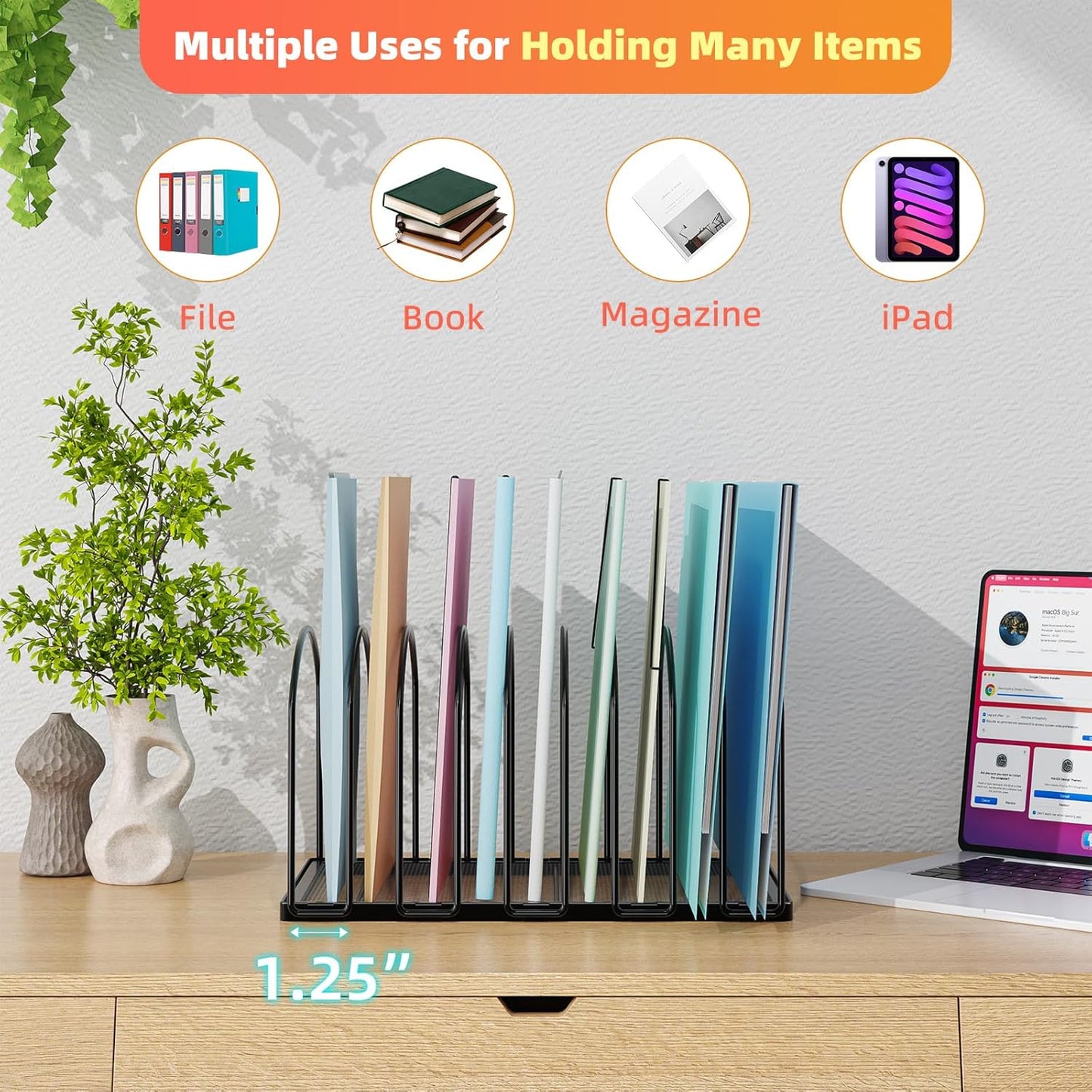 Simple Trending 9 Section Metal File Sorter Organizer for Desk Home Office, Black