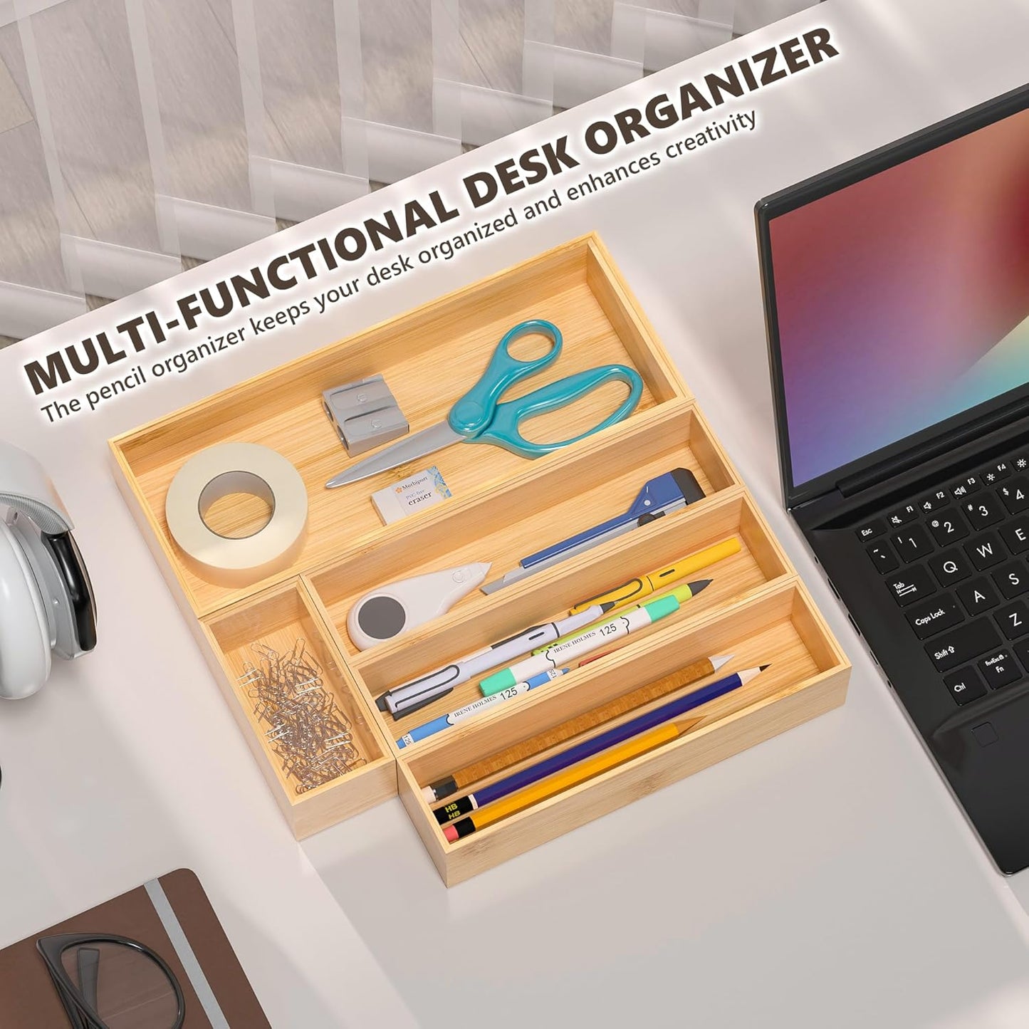 Kitchen Drawer Organizer Bins, Stackable Bamboo Drawer Organizer for Silverware, Flatware, Coffee Pod Organizer K Cup Holder for Countertop, 2 Pcs Coffee Station Organizer 12" x 6" x 2.5"